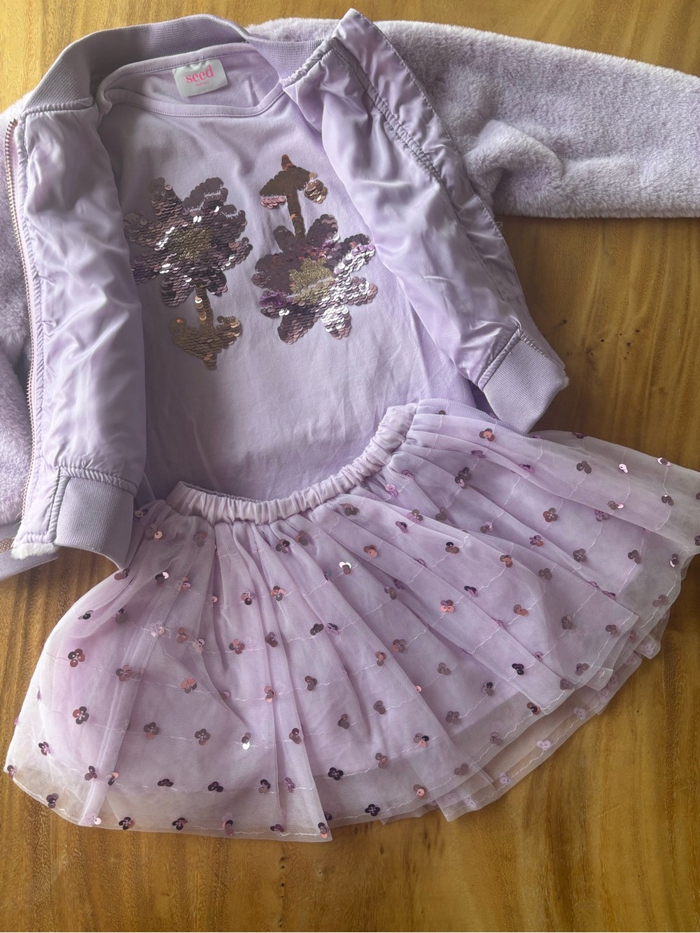 Seed Lilac Sequin Flower Tutu, T-shirt & Jacket Set - Kids Costume 3T • 3 Pieces
